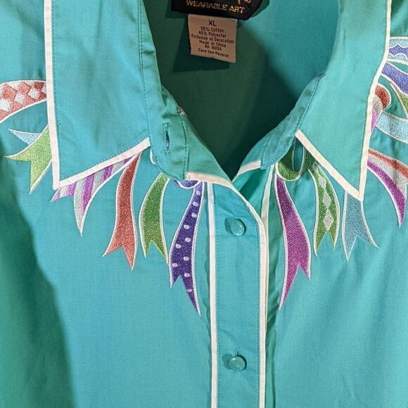 🆕NWOT BOB MACKIE WEARABLE ART GREEN BLOUSE W/EMBROIDERY - XL - Picture 2 of 5